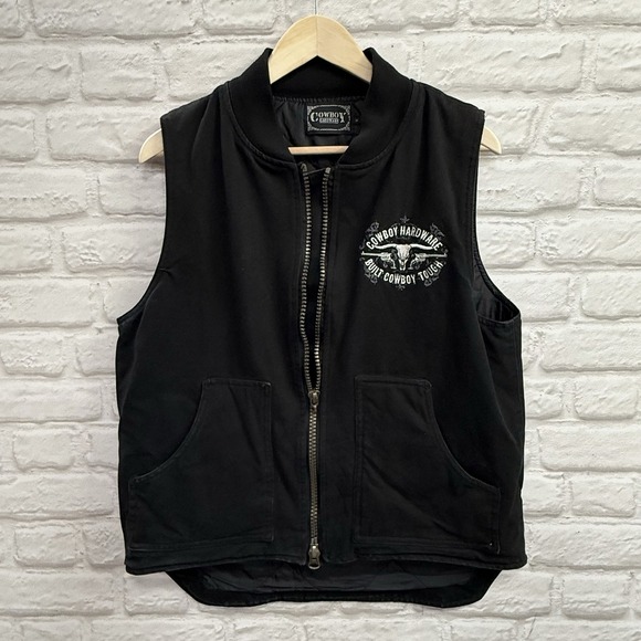 Cowboy Hardware Other - Cowboy Hardware Vest Mens M Black Duck Canvas Western Quilt Lined Embroidered